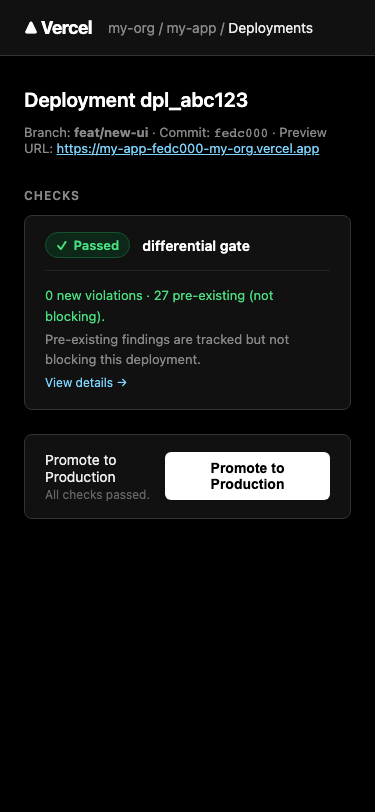 Dashboard mobile view — stacked cards, gate status badge prominent