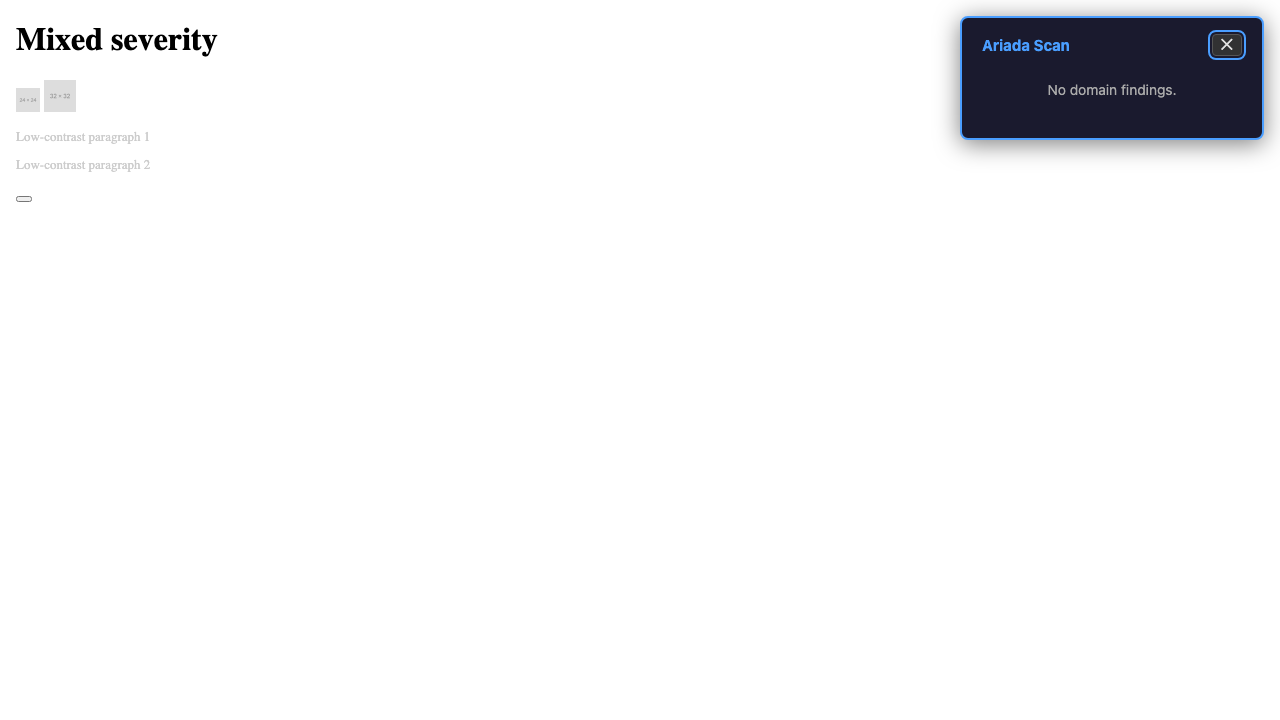 Overlay shadow-DOM element visible over a mixed-severity page — domain labels with finding counts